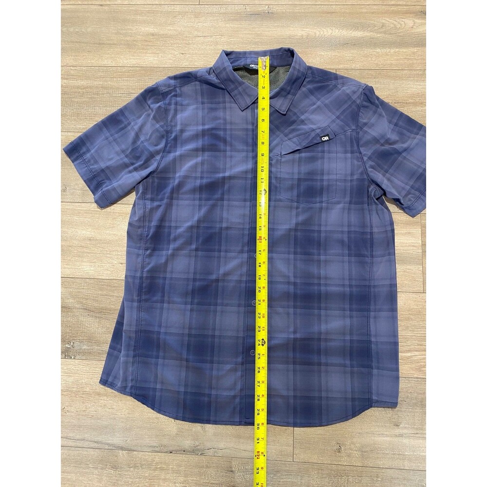 Outdoor Research Astroman Mens L Blue Plaid Sun Shirt Hiking Short Sleeve Light - Picture 4 of 8